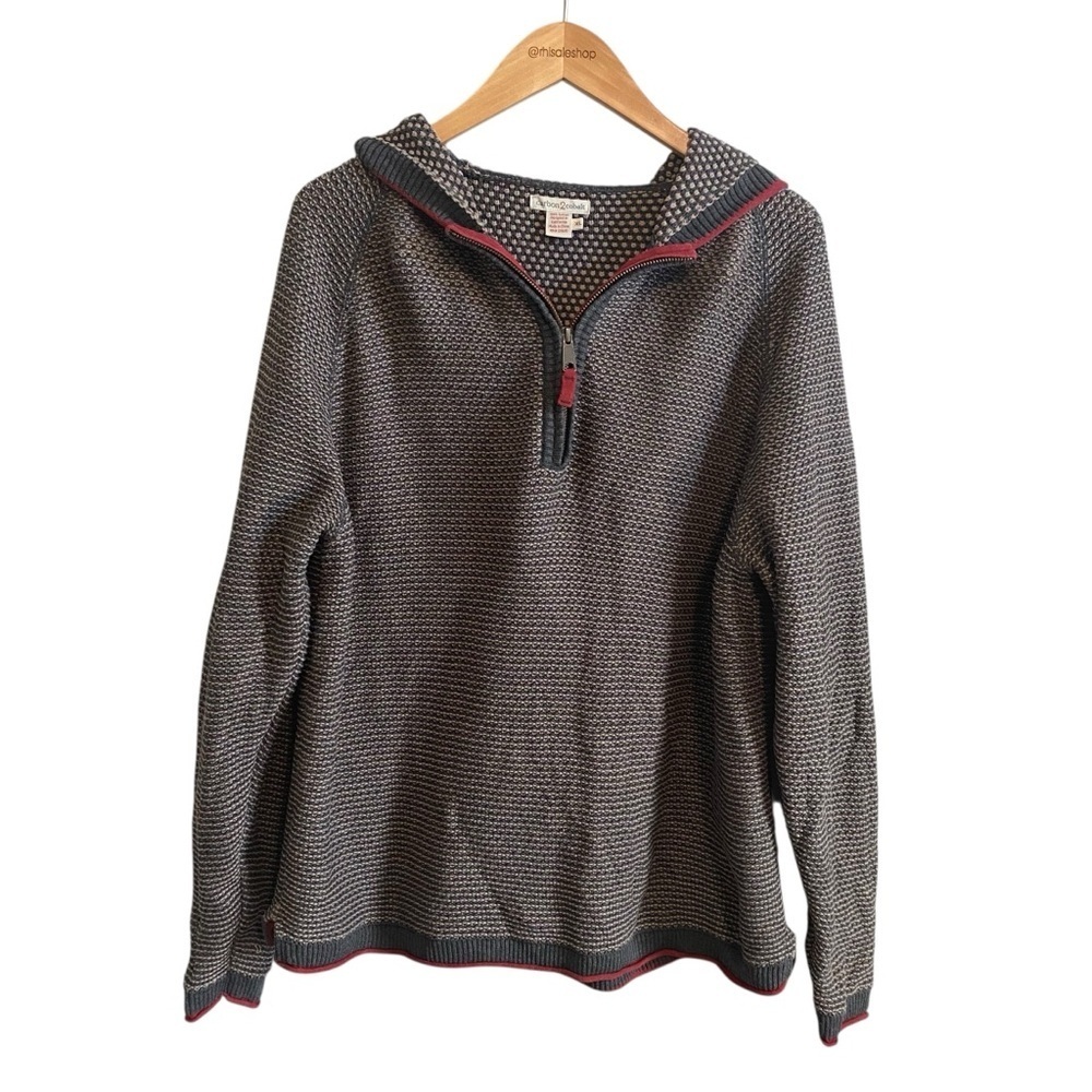 carbon2cobalt Men's Multi Color Knit Hooded Cotton 1/2 Zip Sweater Size XL